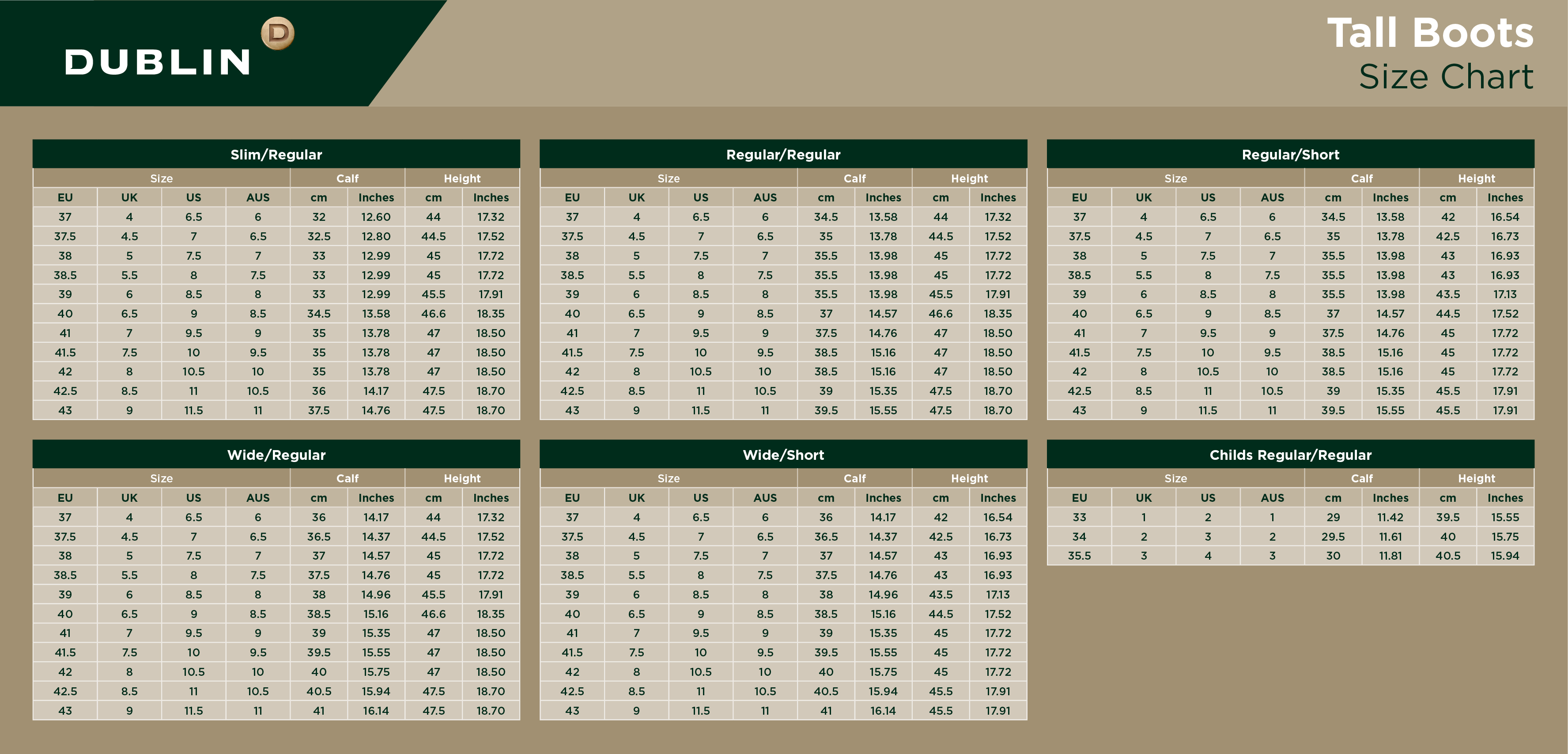 Jodhpur Size Chart